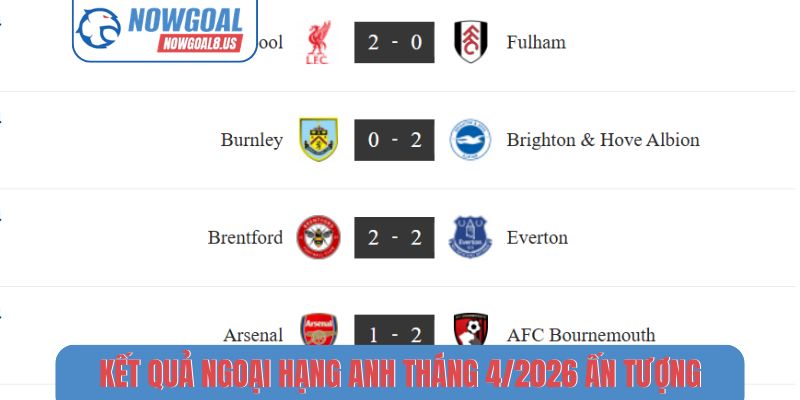 Kết quả Ngoại hạng Anh mới nhất tháng 4/2026 ấn tượng